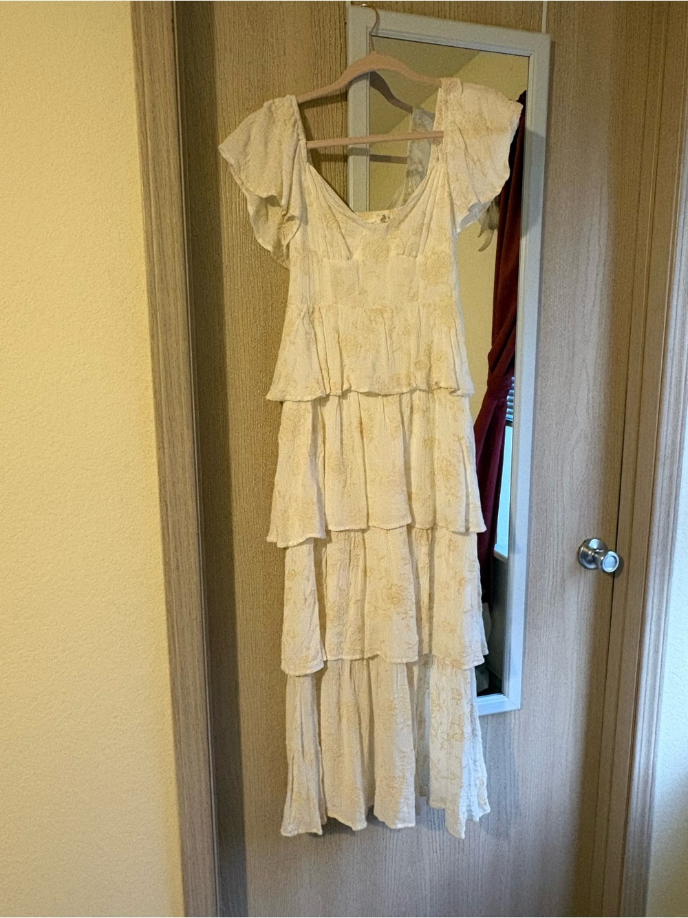 Altar'd State Cream Tiered Maxi Dress with Flutter Sleeves